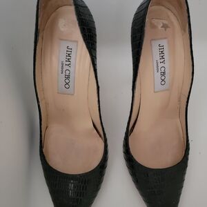 Jimmy Choo Black Croc-Embossed Pointed Pumps 4 Inch Heel